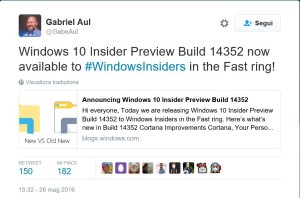 gabriel aul tweet Windows 10