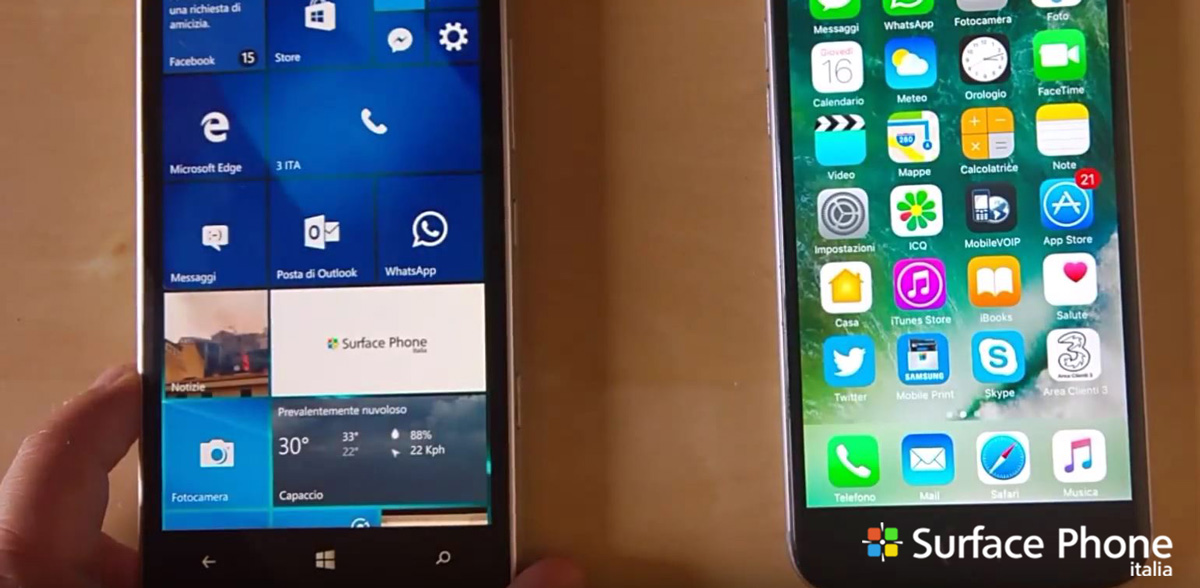 ios 10 beta 1 vs windows 10 mobile redstone 1 - surface phone italia