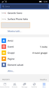 facebook su windows 10 mobile - surface phone italia