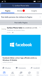 facebook su windows 10 mobile 2 - surface phone italia