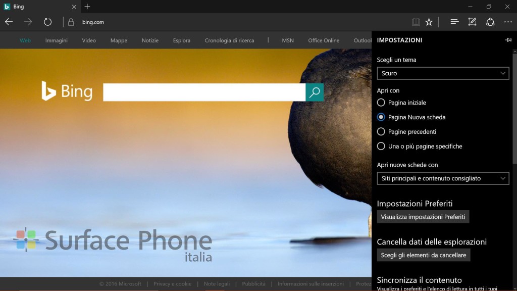 Edge Tema Scuro Windows - surface phone italia