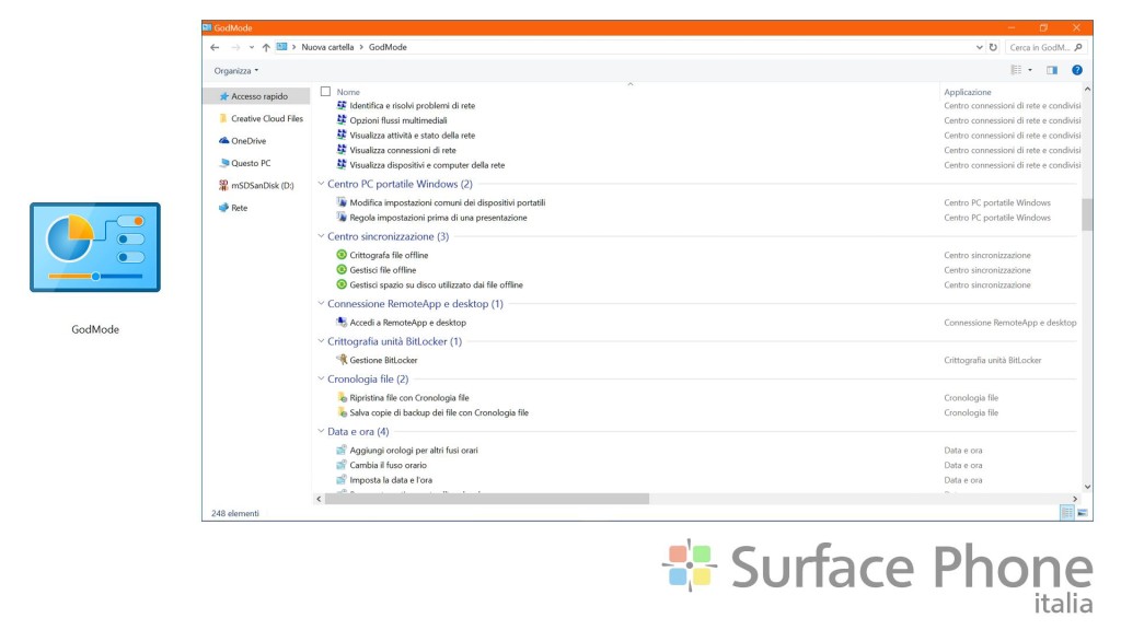 God Mode Windows - surface phone italia
