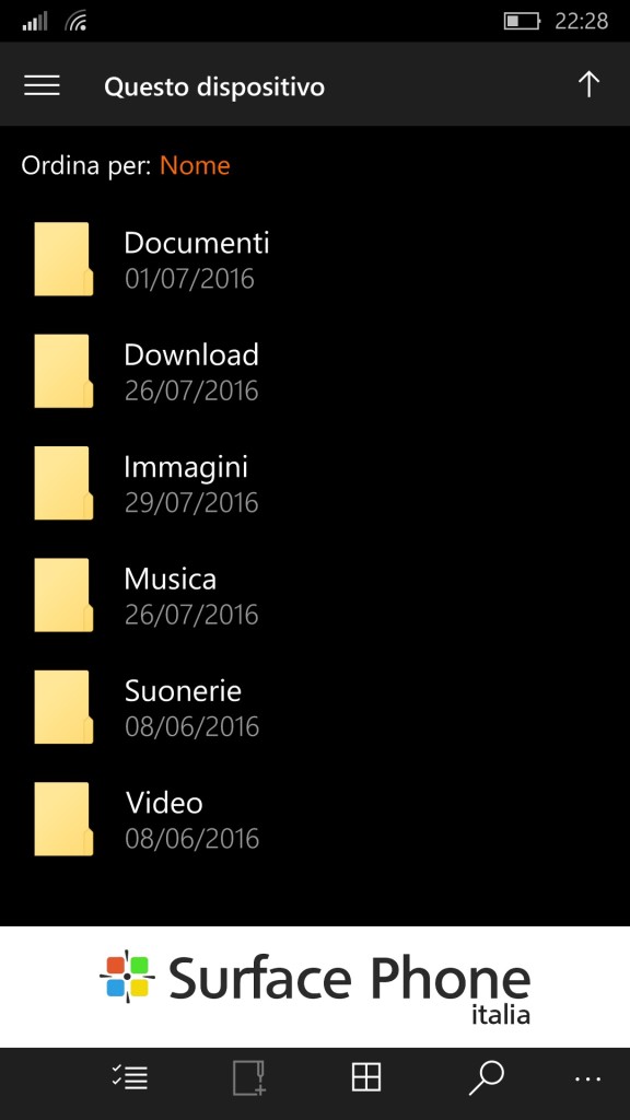 Windows 10 Mobile -esplora-file-surface phone italia